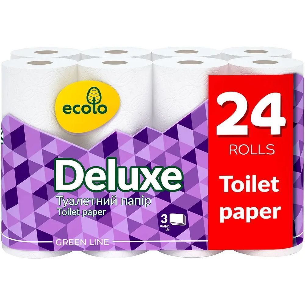 Туалетний папір Ecolo Deluxe 3 шари, 24 рулони, білий VM-102-010 фото