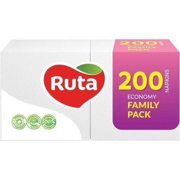 Серветки Ruta 1 шар, 200 листів, 24&times;24 см, білі VM-103-023 фото