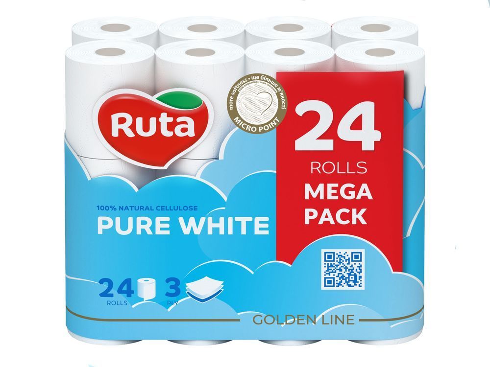 Туалетний папір Ruta Pure White 3 шари, 24 рулони, білий VM-102-019 фото